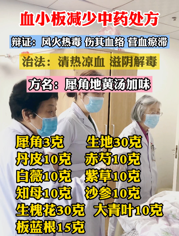 血小板减少中药方:犀角地黄汤加味
