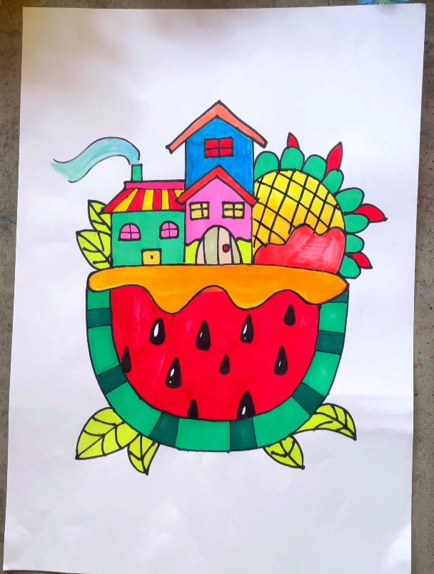 香香甜甜的创意水果房子简笔画,简单又有趣～