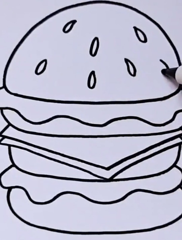 教孩子画汉堡,简单好看又好学,你家孩子学会了吗?