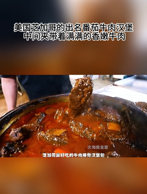 美国芝加哥的出名番茄牛肉汉堡 中间夹带着满满的香嫩牛肉