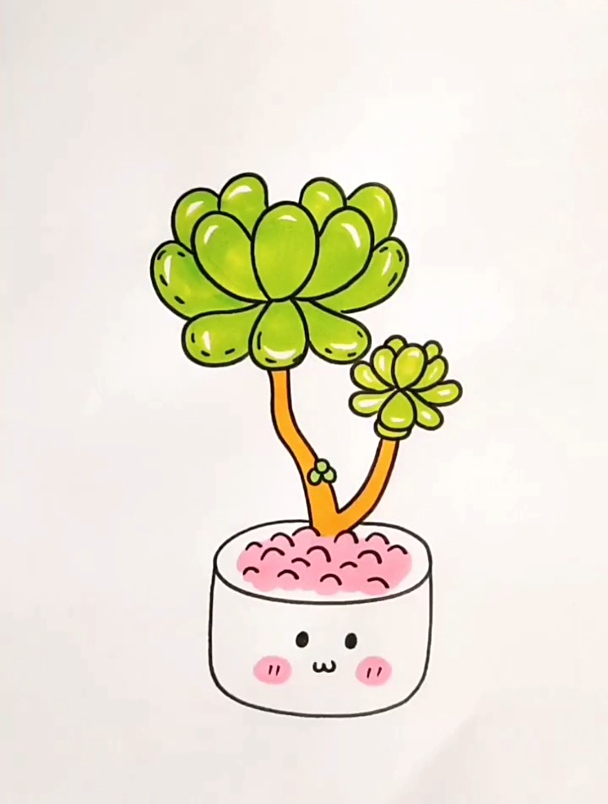 超简单教你画可爱的多肉植物,带着孩子一起来画吧