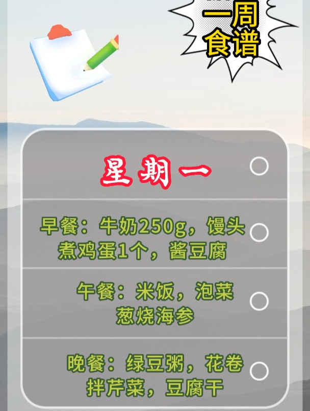 糖尿病患者一周食谱!