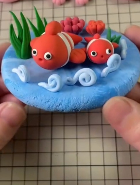 粘土海洋小丑鱼,海浪摇,浪花飘,水草珊瑚多逍遥