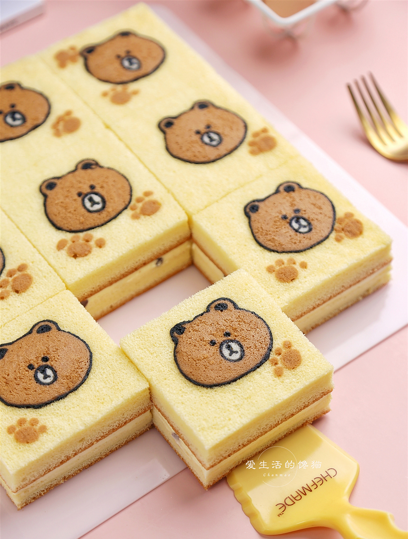 超软萌!布朗熊小方蛋糕,入口即化,太好吃啦