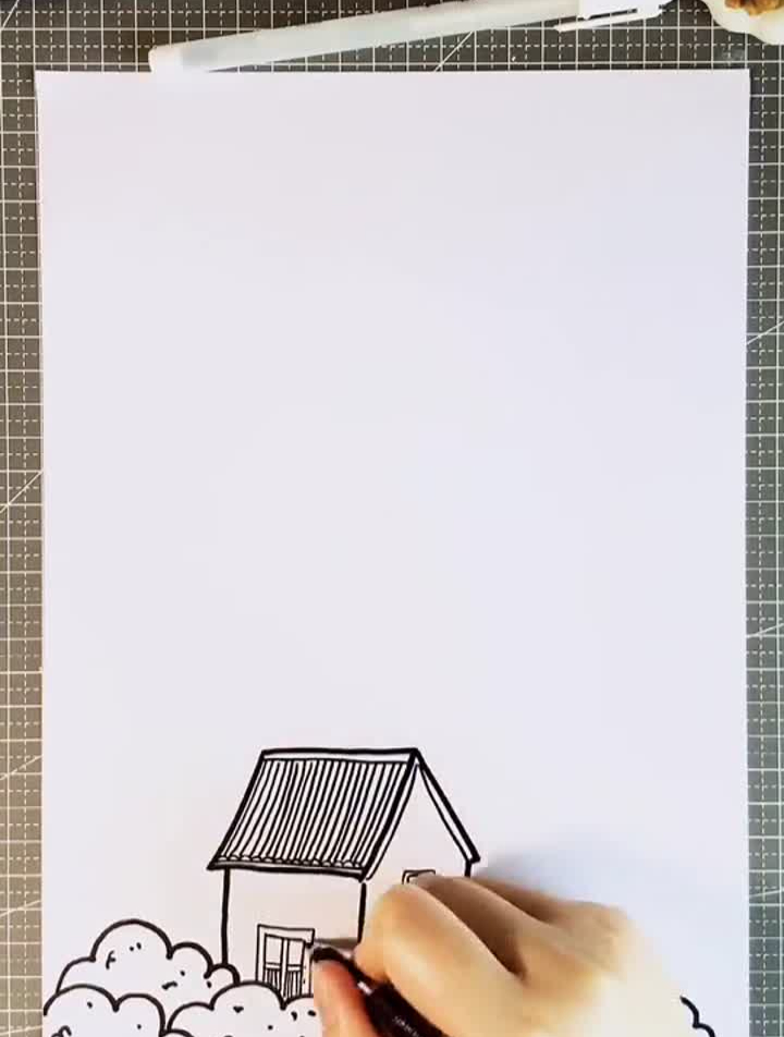 线描建筑,6岁以上可以画线描画儿童画创意美术
