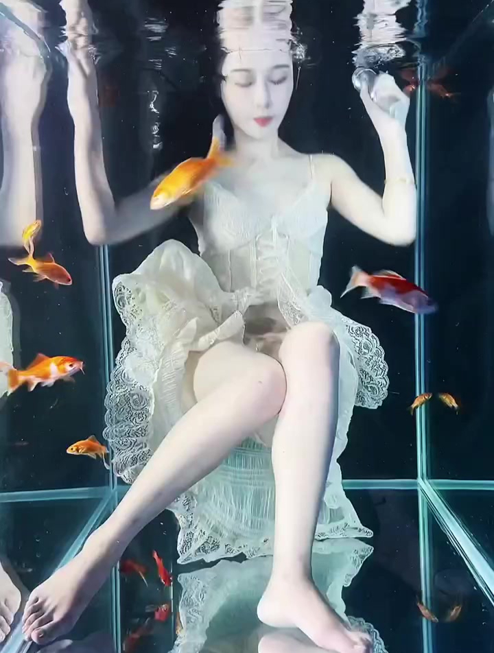 视频最后的水花很漂亮哦 锦鲤鱼 美人鱼水下唱歌 美人鱼水下表演