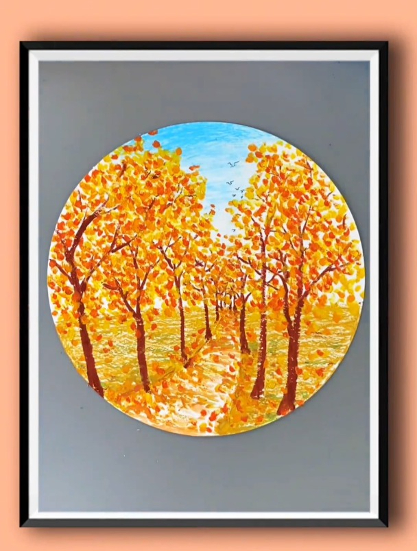 秋天了,和孩子用油画棒画漂亮的秋天主题儿童画吧!亲子手工