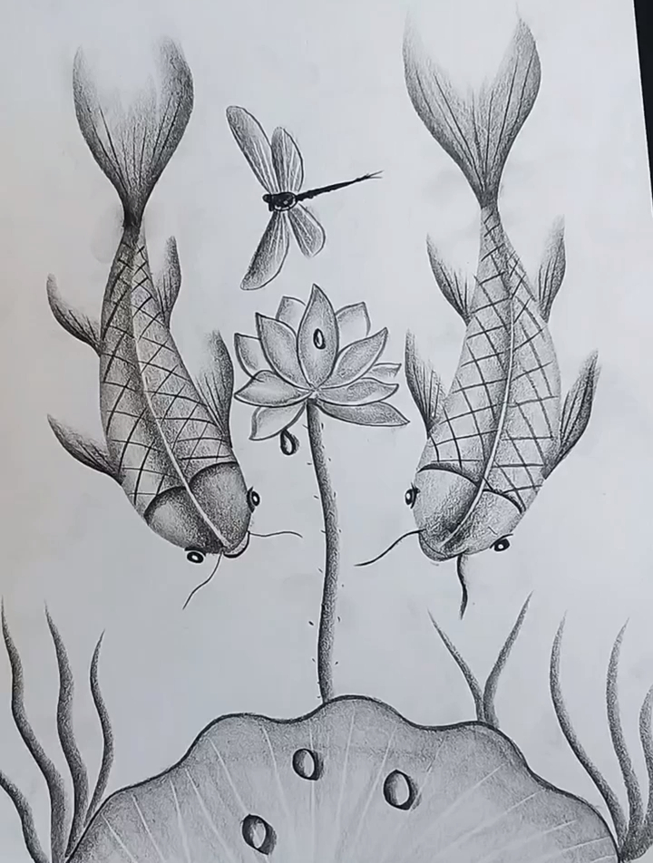一支铅笔就可以画出好看的鱼