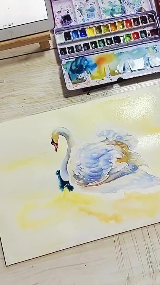 大静水彩画《白天鹅》视频教程分享
