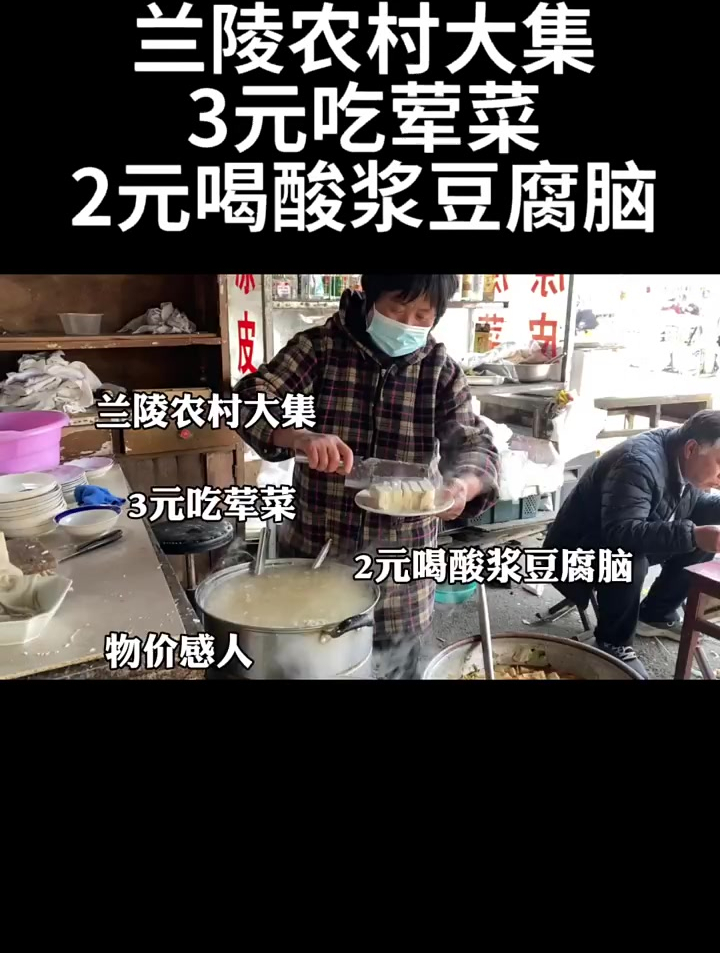 山东兰陵农村大集3元吃荤菜,2元喝酸浆豆腐脑,物价感人