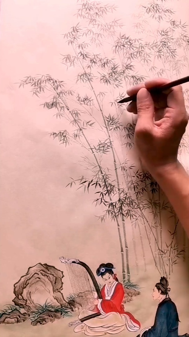 好看的国画,画一条红鲤鱼