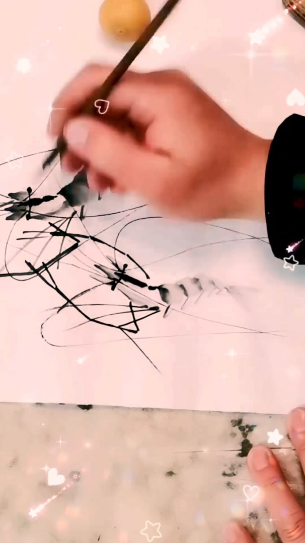 教你画水墨虾,国画教程,齐白石水墨虾