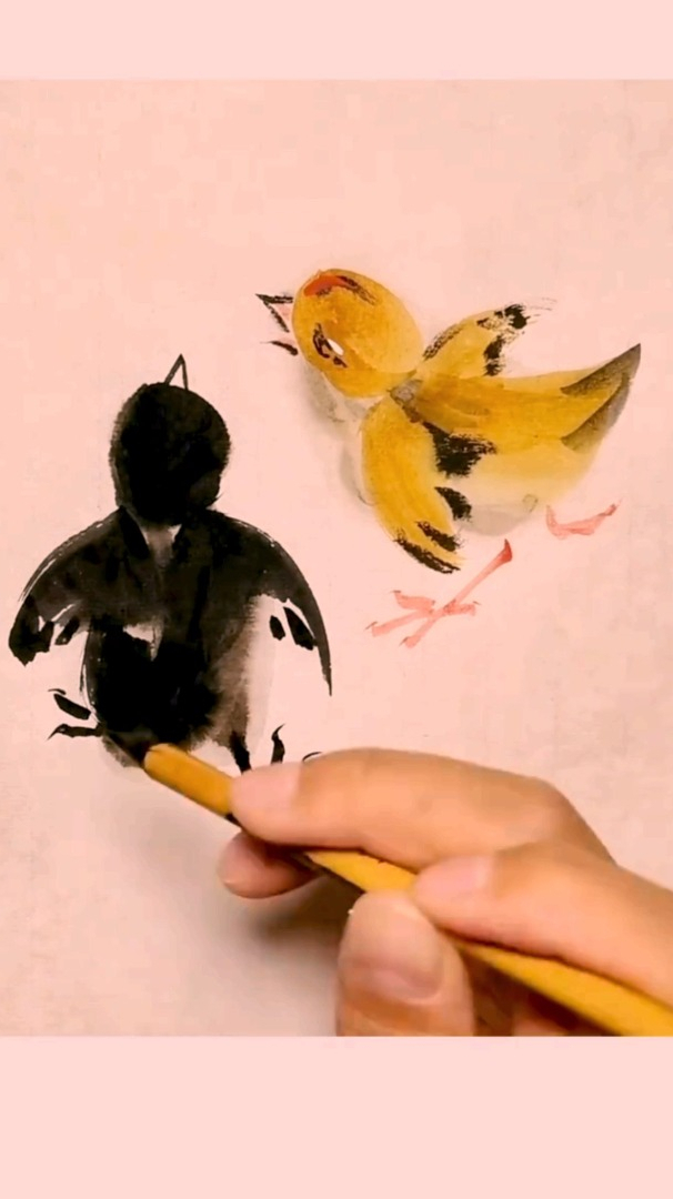 好看的国画,小鸡