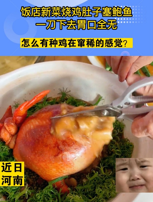 饭店新菜烧鸡肚子塞鲍鱼,一刀下去胃口全无