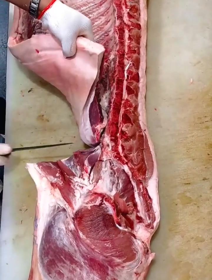 这个视频带大家一起来看 白条猪肉的简易分割 谢谢大家