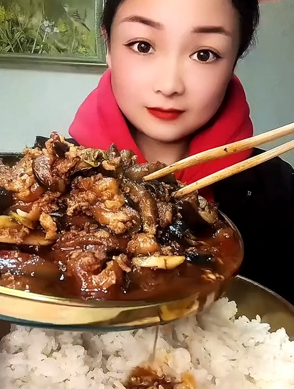 自己做的肉末茄子拌饭