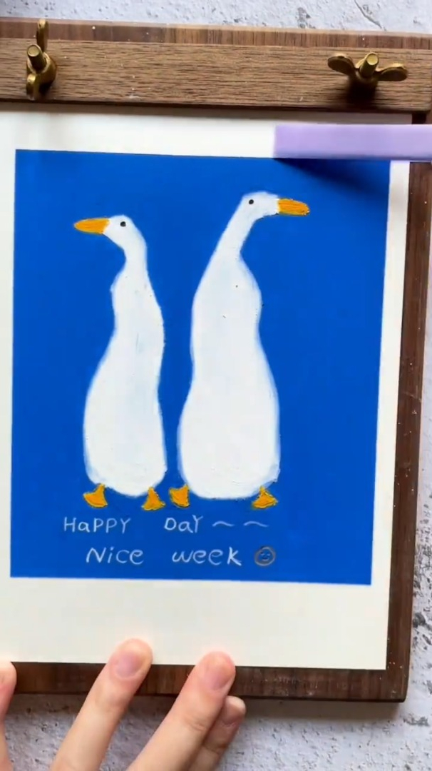 油画棒插画,两只大白鹅