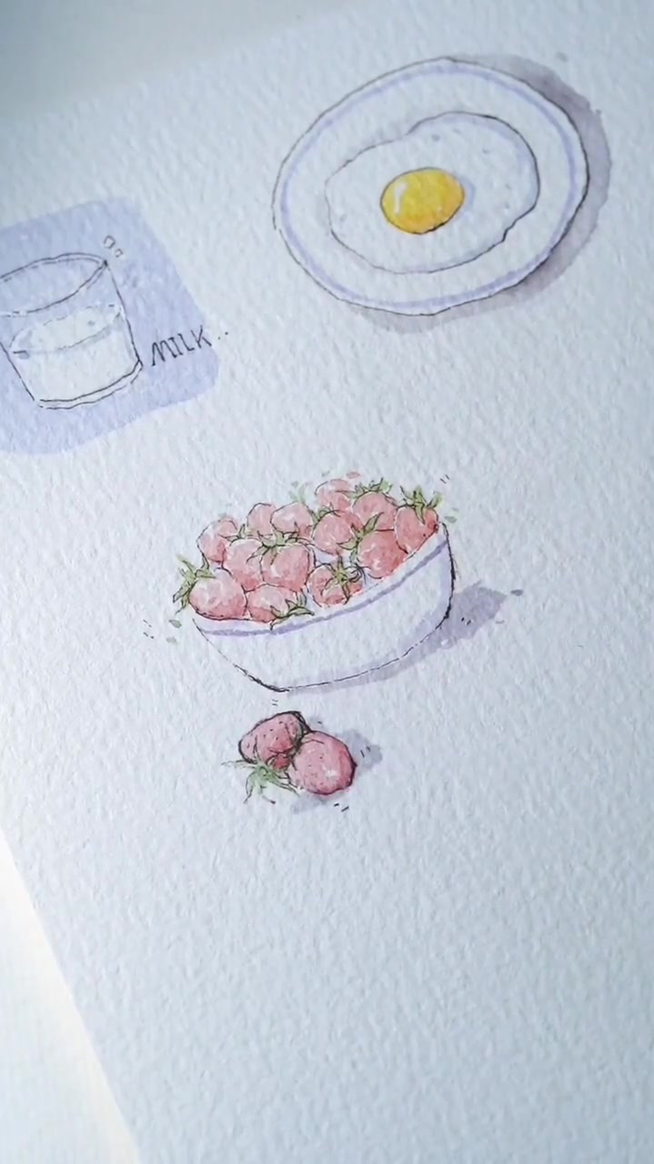 水彩治愈系早餐画画是件让人感到幸福的事情,水彩,画画