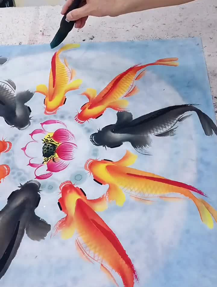 一副写意九鱼吉祥!