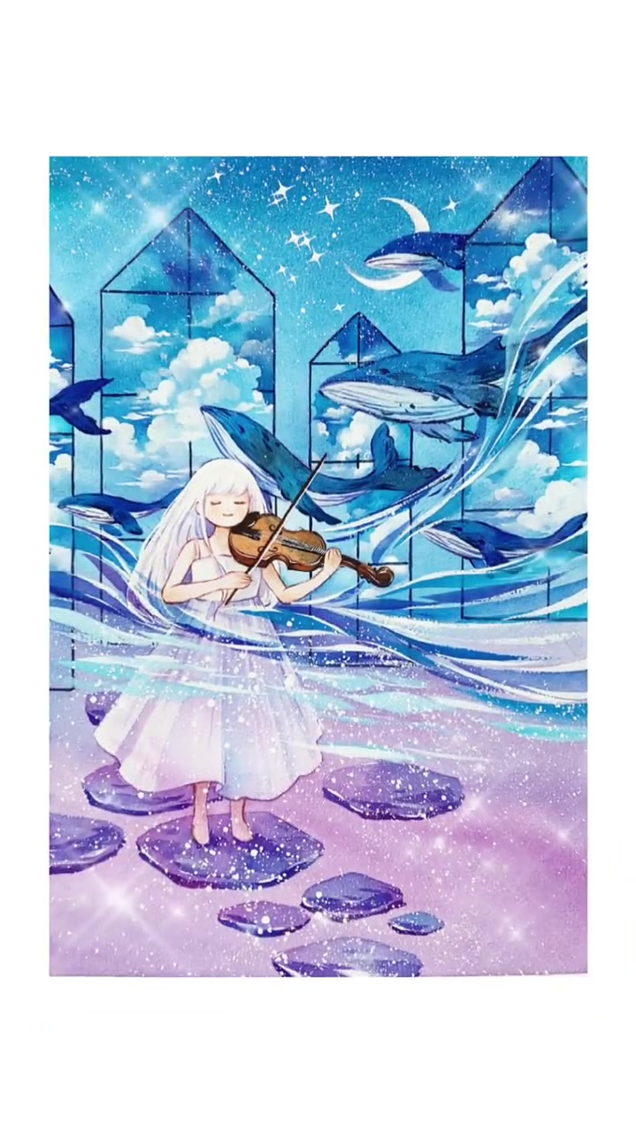 原创水彩插画鲸歌分享