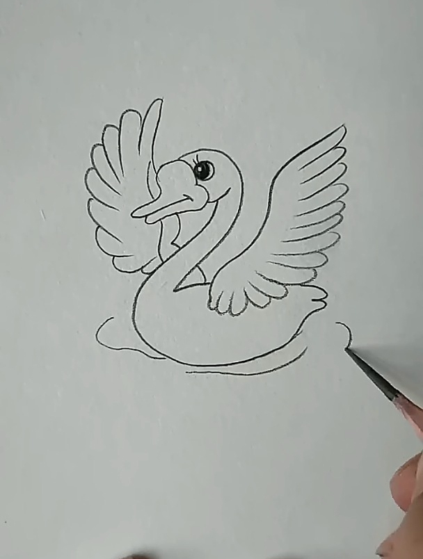教孩子画只白天鹅。