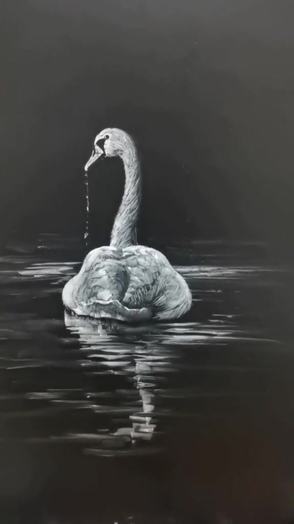 粉笔画小天鹅,复习一下那首古诗吧!鹅鹅鹅~