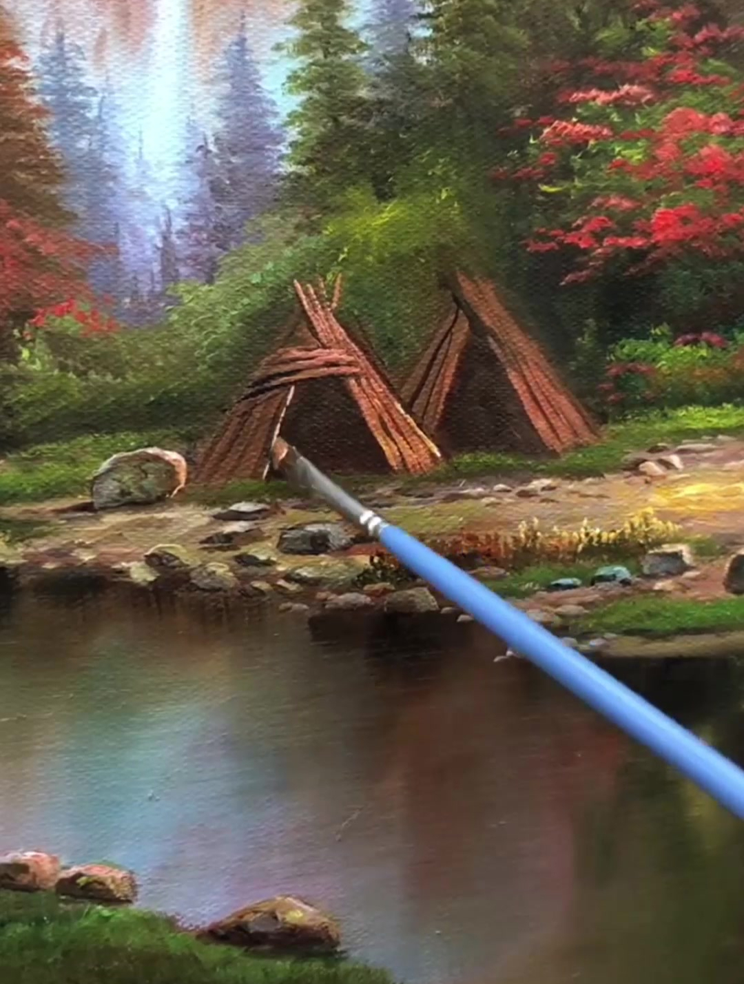 一所房子,背靠大山,面朝小溪,溪里鱼虾成群,钓起来就烤