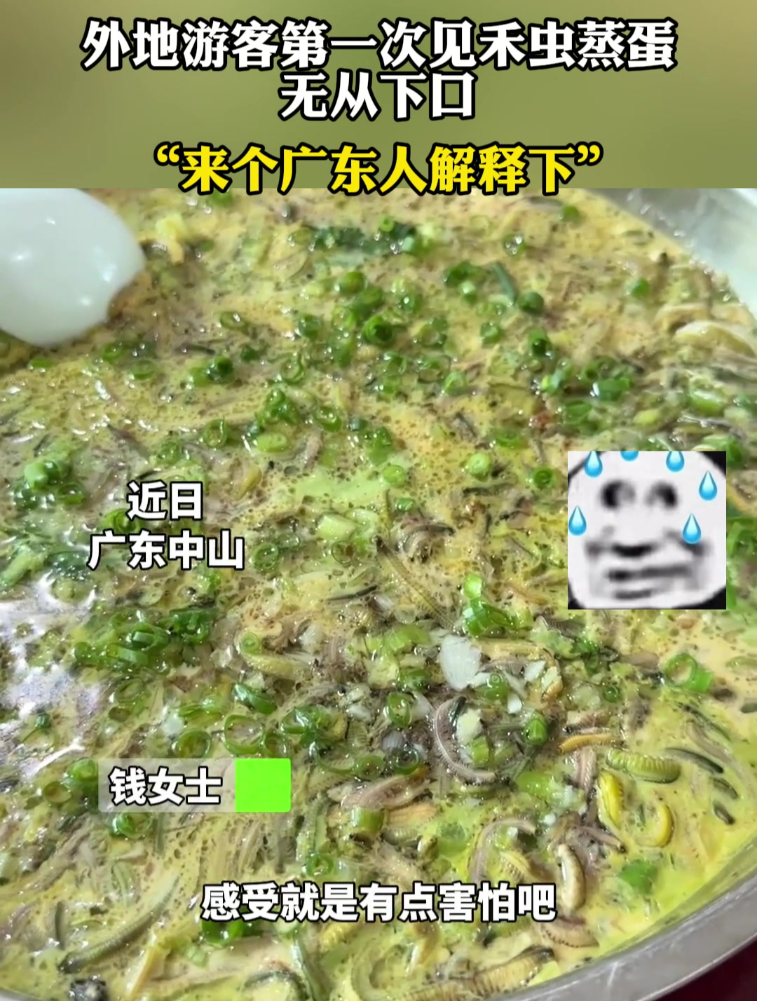 外地游客第一次见禾虫蒸蛋,无从下口