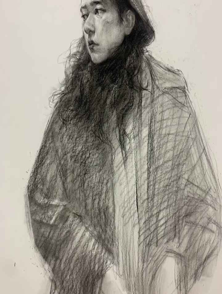 夕阳西下素描头像美术艺考美术生素描人物速写黑白人生