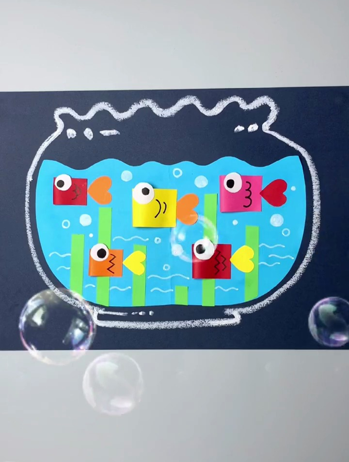 两步教你超简单的金鱼创意手工儿童画