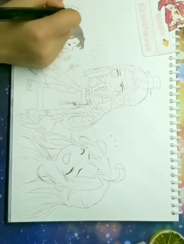 魔道祖师马克笔手绘一家三口就应该整整齐齐的