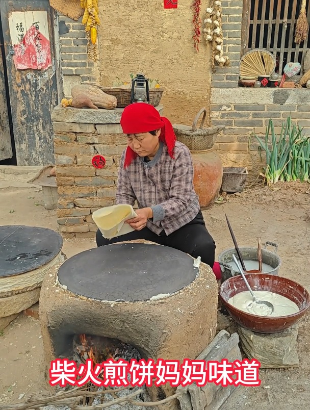 山东传统手工柴火煎饼,农家老味道