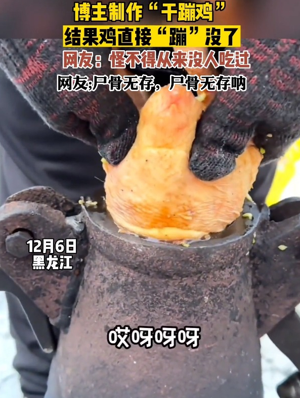 博主制作“干蹦鸡”,结果直接把鸡蹦没了!