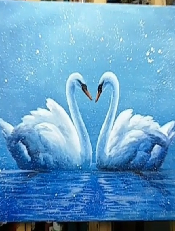 手绘两只恋爱的天鹅