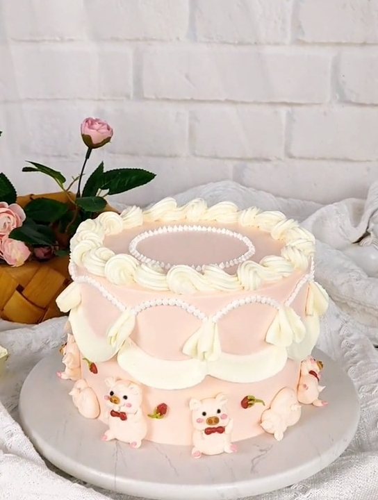 玫瑰小猪猪奶油蛋糕,可爱的二师兄