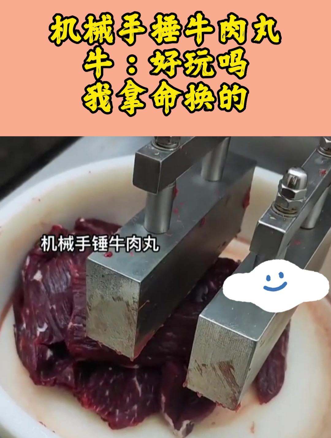 机械手捶牛肉丸,牛:好玩吗?我拿命换的!