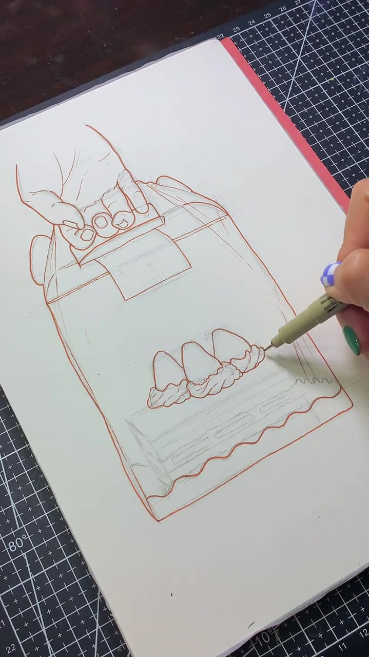 水彩美食,钢笔淡彩,草莓蛋糕礼物