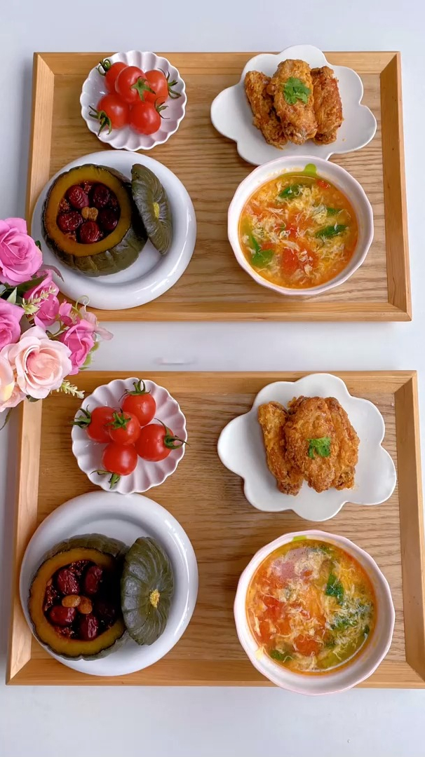 今天做了软糯的南瓜红糖糯米饭,美味的蛋黄鸡翅