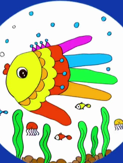 适合幼儿园宝贝的手掌画《可爱小鱼》