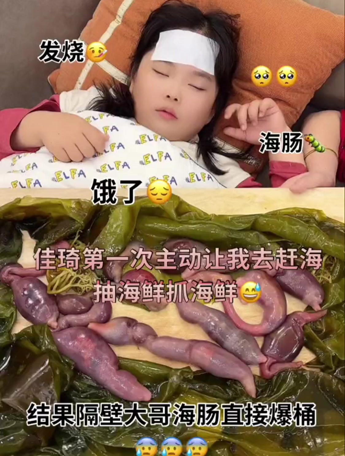 赶海抓海肠给佳琦包黑黑的海肠饺子
