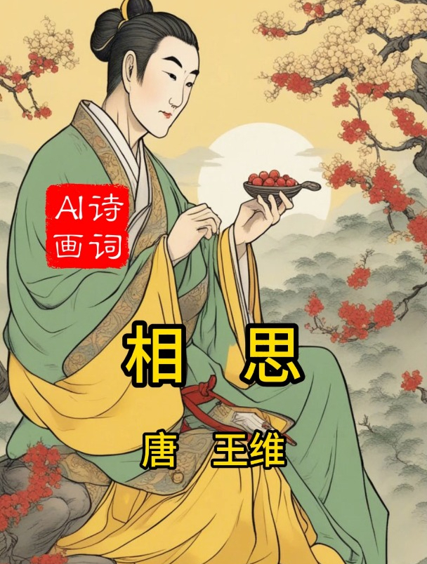 《相思》王维 五言绝句古诗配画 唐诗三百首