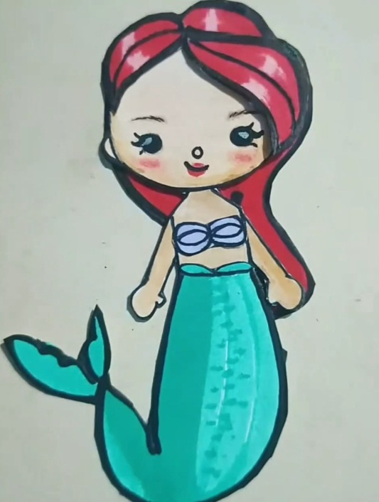 色彩融合:画一幅卡通小美人鱼