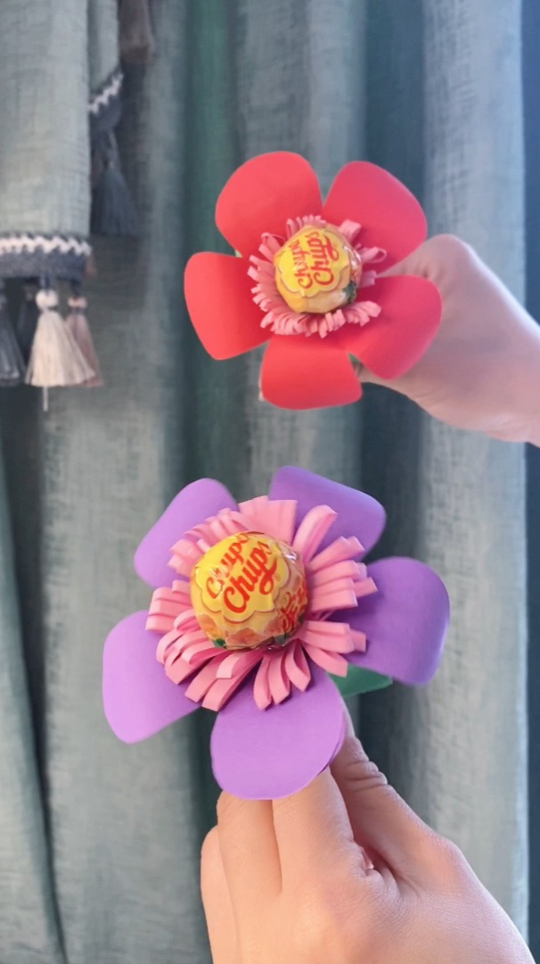 六一儿童节手工作品,幼儿园简单的手工剪纸棒棒糖花朵