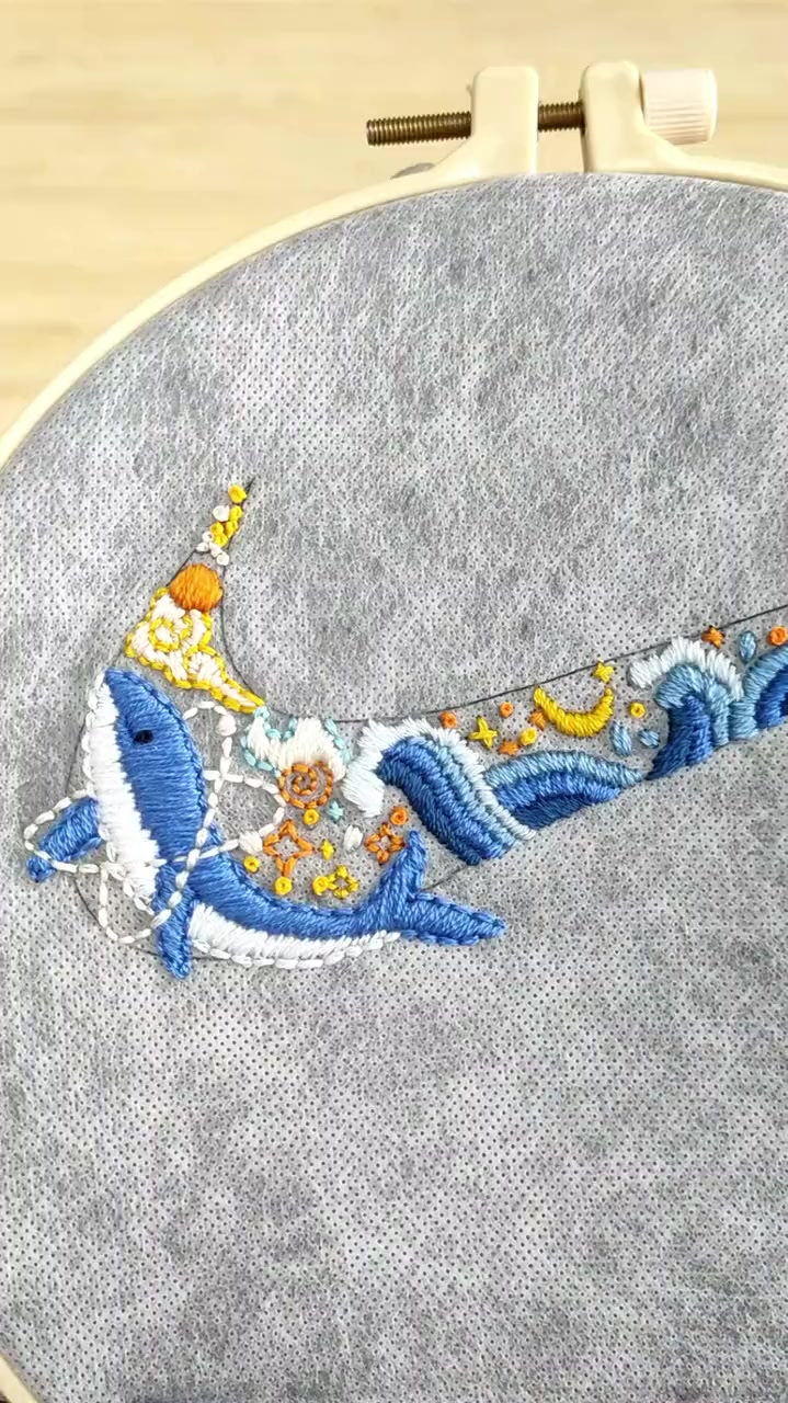 林深时见鹿,海蓝时见鲸,梦醒时见你～鲸鱼教程,手工刺绣diy