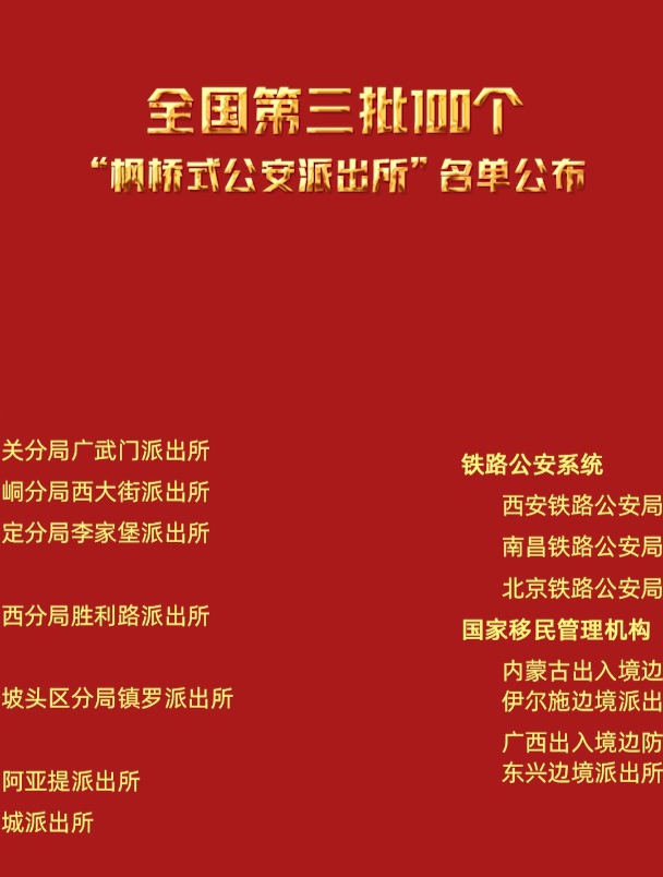 公安部作出决定命名全国第三批100个“枫桥式公安派出所”