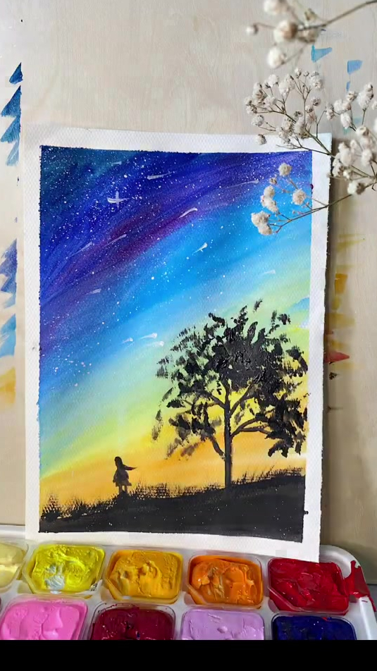 星空主题的水粉画来了