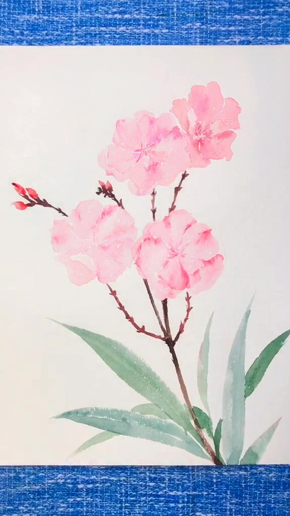 水彩花卉,一束桃花