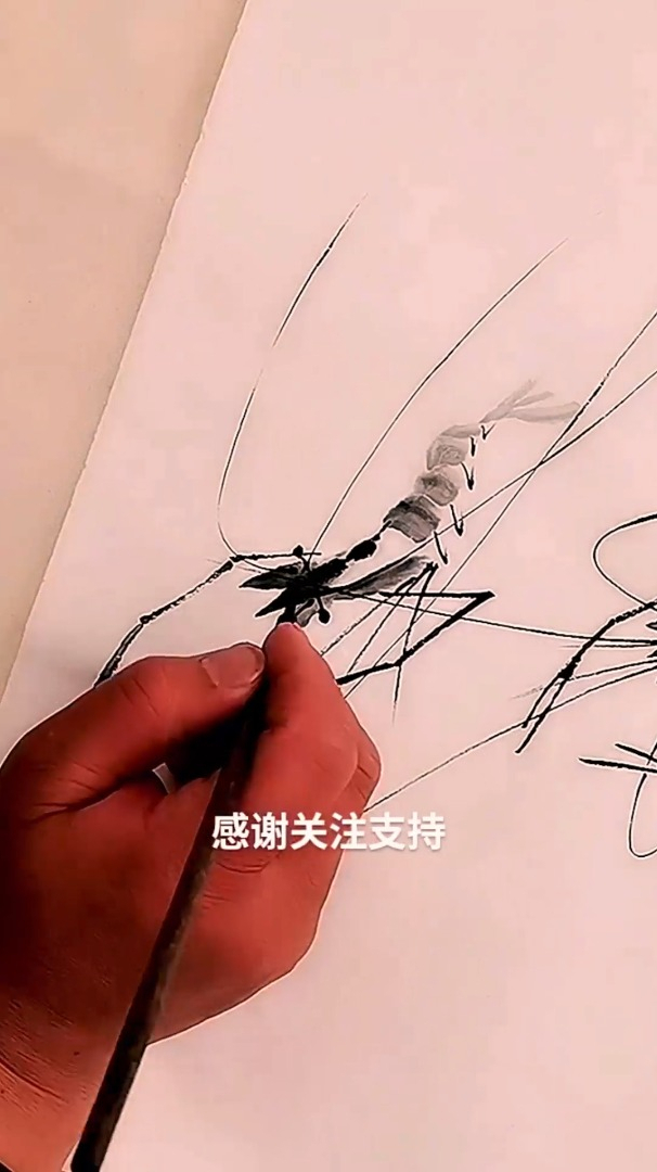 头一次见这么画画的,齐白石,齐白石的水墨虾