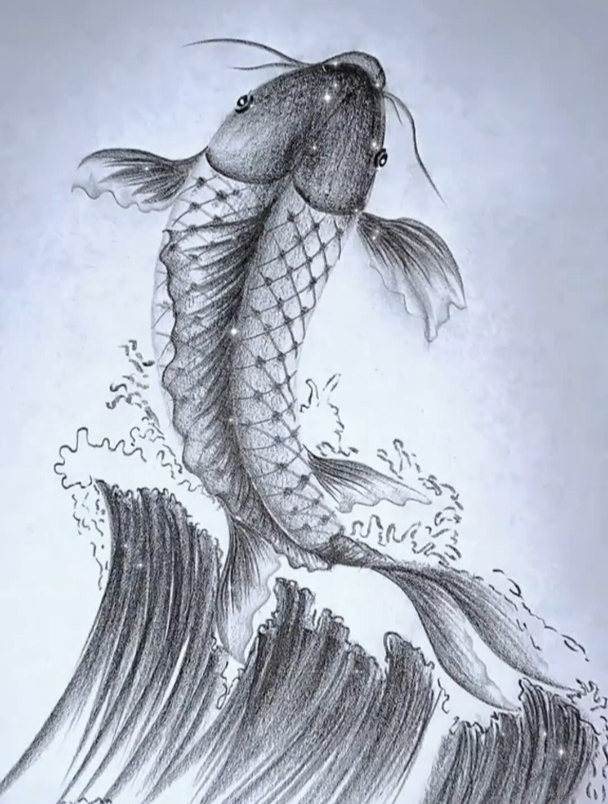 不知不觉又到高考季,那就简单画一幅鱼跃龙门分享给大家