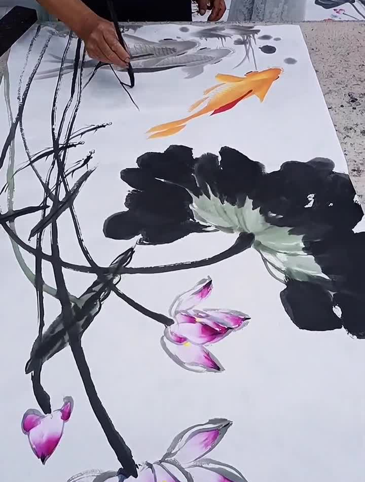 大写意荷花小写意鲤鱼国画想画就画